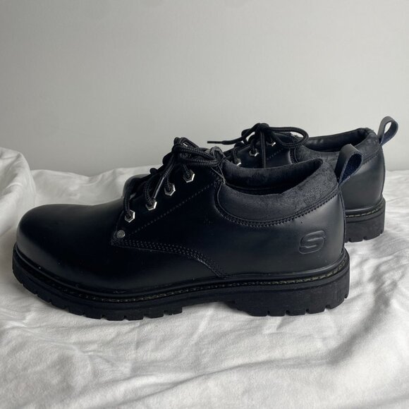 Skechers Mens Tom Cats Black Leather Utility Shoe With Padded Collar & Rubber Ou - Picture 5 of 7